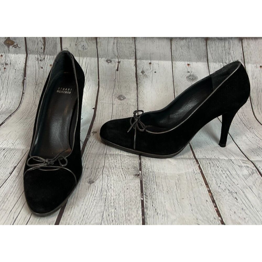 STUART WEITZMAN black suede leather bow high heel pump classic shoes size 10